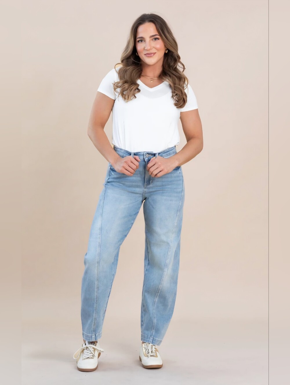 Judy Blue Vintage Wash Side Panel Barrel Jeans (Cropped)